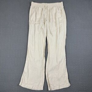 Vintage Y2K Lucky Brand Linen Pants Women Large Beige Boho Casual Resort Pockets